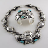 Turquoise & Plain Silver Necklace & Bracelet