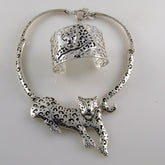Jaguar Set Plain Necklace & Bracelet Mexican Sterling Silver