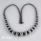 Oxidized Beads Long Necklace Mexican Sterling Silver