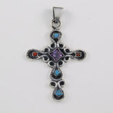 Turquoise & Coral Stones Cross