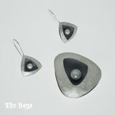 Set Brushed Oxidized Pendant & Earrings Mexican Sterling Silver