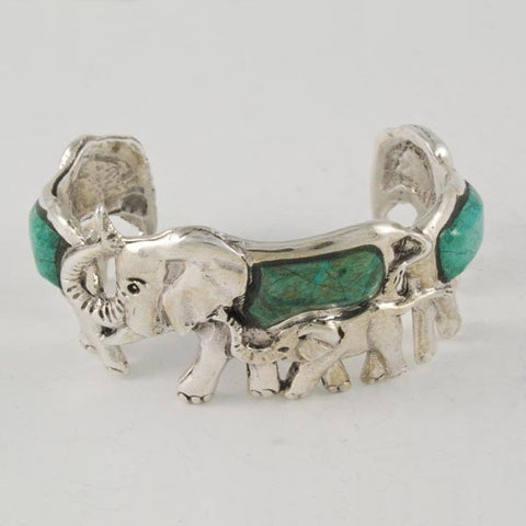 Malachite Elephants Bracelet Mexican Sterling Silver