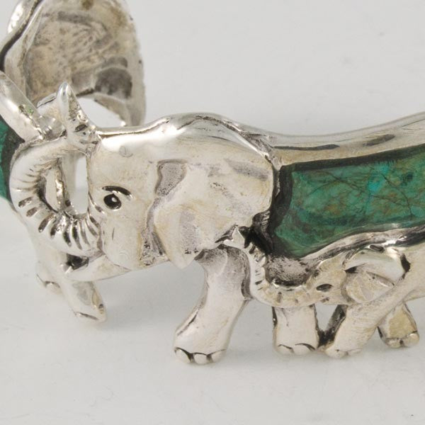 Malachite Elephants Bracelet Mexican Sterling Silver