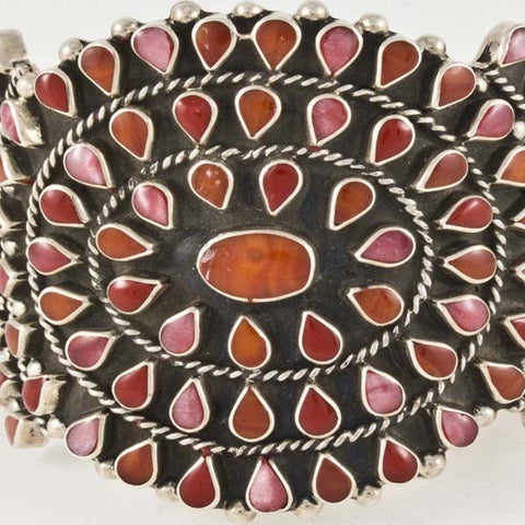 Coral Stone Bracelet Mexican Sterling Silver