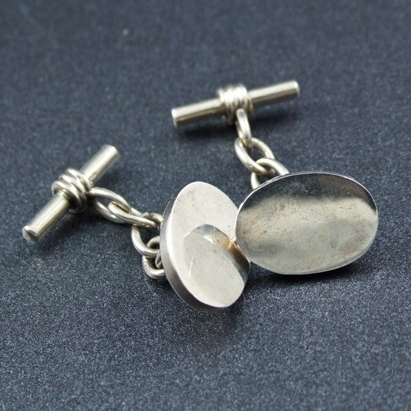 Oval Plain Silver Cufflinks