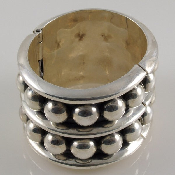 Pressed Bead Plain Bracelet Mexican Sterling Silver