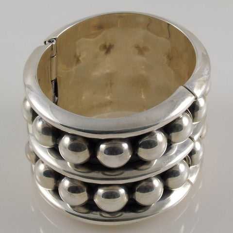 Pressed Bead Plain Bracelet Mexican Sterling Silver