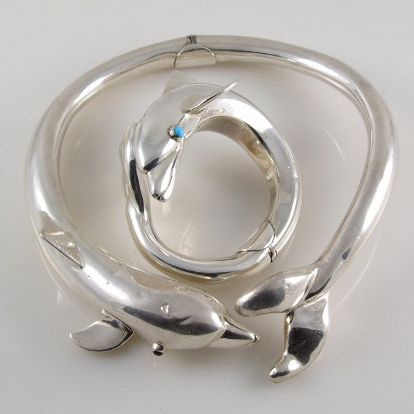 Dolphins Necklace & Bracelet Set Mexican Sterling Silver