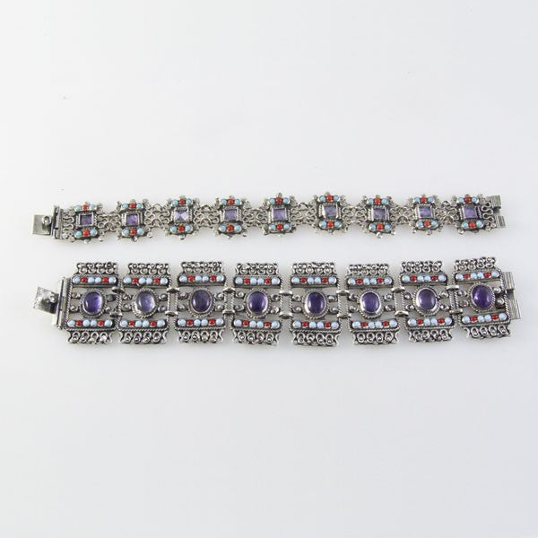 Barrocco Style Amethyst, Coral & Turquoise Bracelet