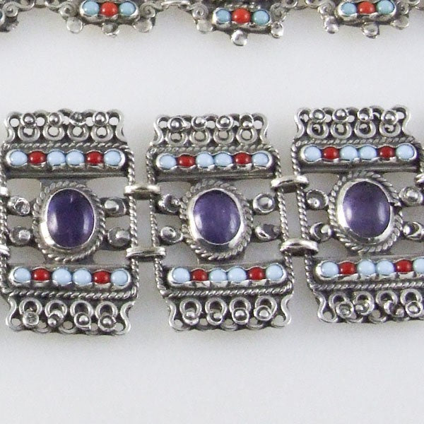 Barrocco Style Amethyst, Coral & Turquoise Bracelet