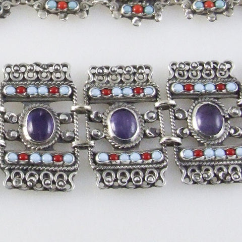 Barrocco Style Amethyst, Coral & Turquoise Bracelet