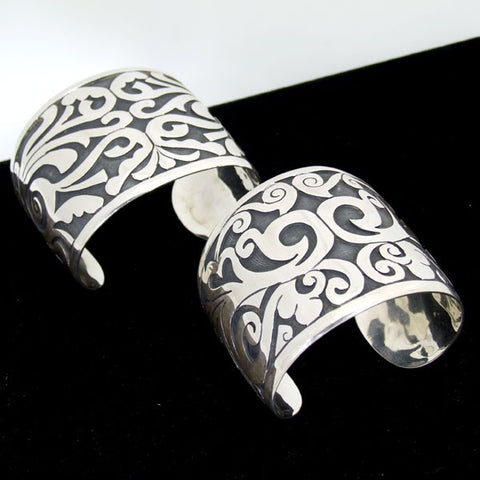 Silver Oxidized Hand cut out Cuffs