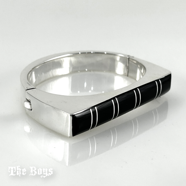 Onyx and Plain Bracelet Mexican Sterling Silver