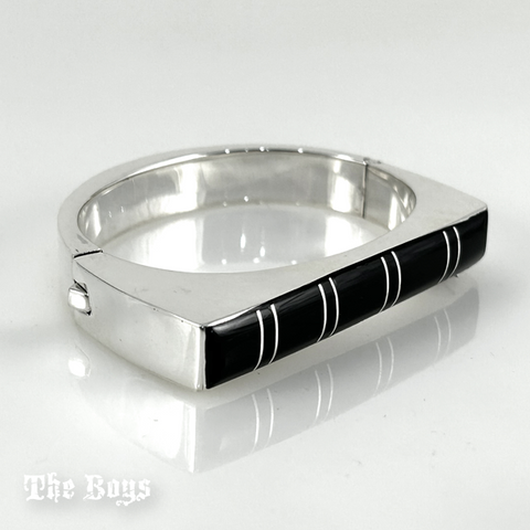 Onyx and Plain Bracelet Mexican Sterling Silver