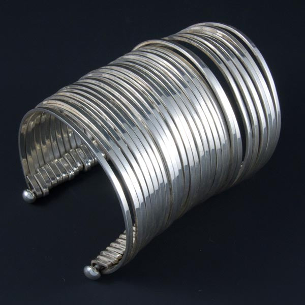 Multiple Rings Long Plain Bracelet Mexican Sterling Silver