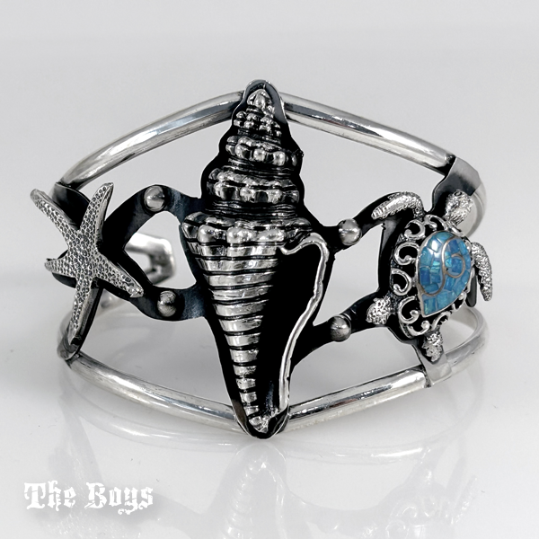 Blue Opal, Oxidized and Plain Bracelet Mexican Sterling Silver