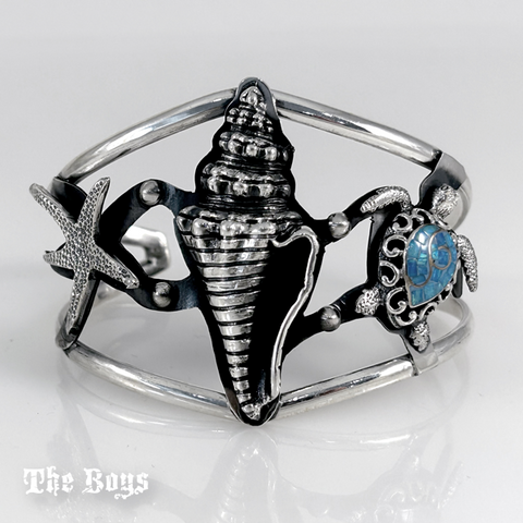 Blue Opal, Oxidized and Plain Bracelet Mexican Sterling Silver