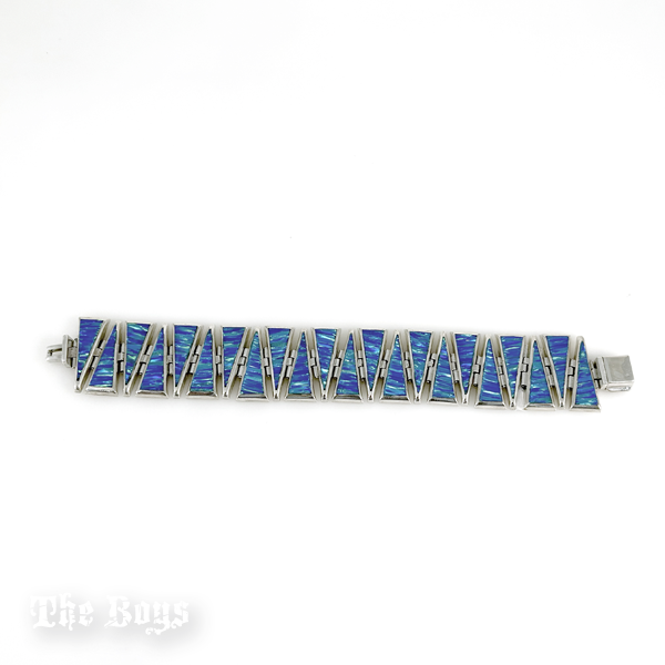 Blue Opal and Plain Bracelet Mexican Sterling Silver