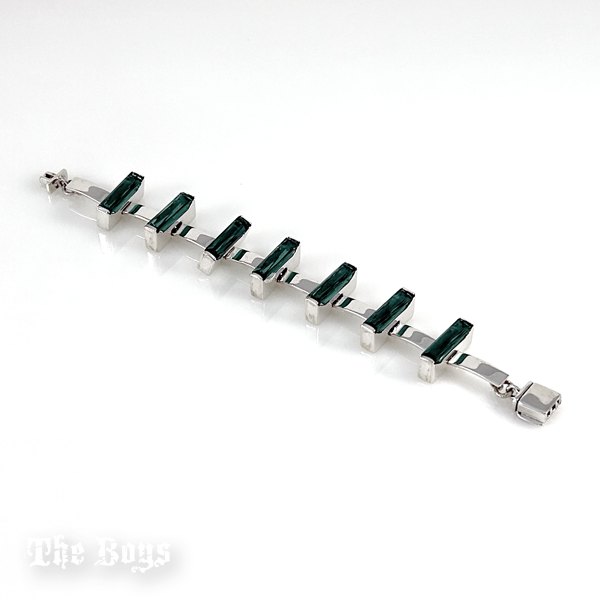 Green Acqua Tourmaline quartz and Plain Bracelet Mexican Sterling Silver