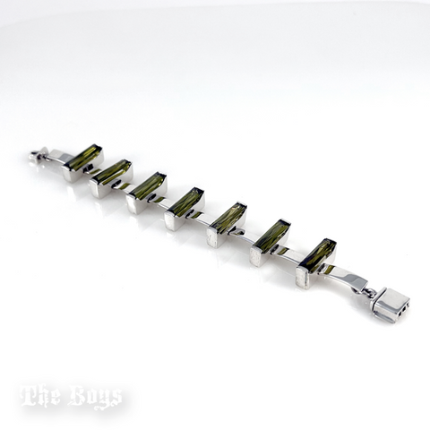 Green Peridot Quartz and Plain Bracelet Mexican Sterling Silver