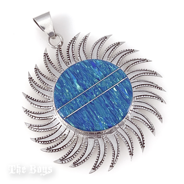 Plain & Opal Stone Sun Pendant Mexican Sterling Silver
