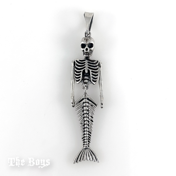 Plain & Oxidized Skeleton Mermaid Pendant Mexican Sterling Silver