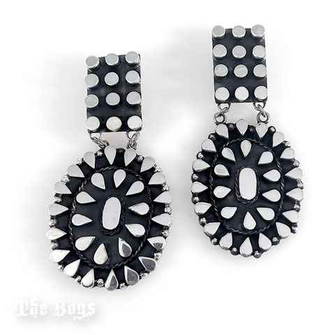 Plain Flower Oxidized Earrings Mexican Sterling Silver