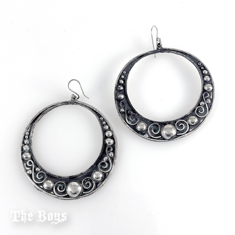 Plain Circular Oxidized Earrings Mexican Sterling Silver
