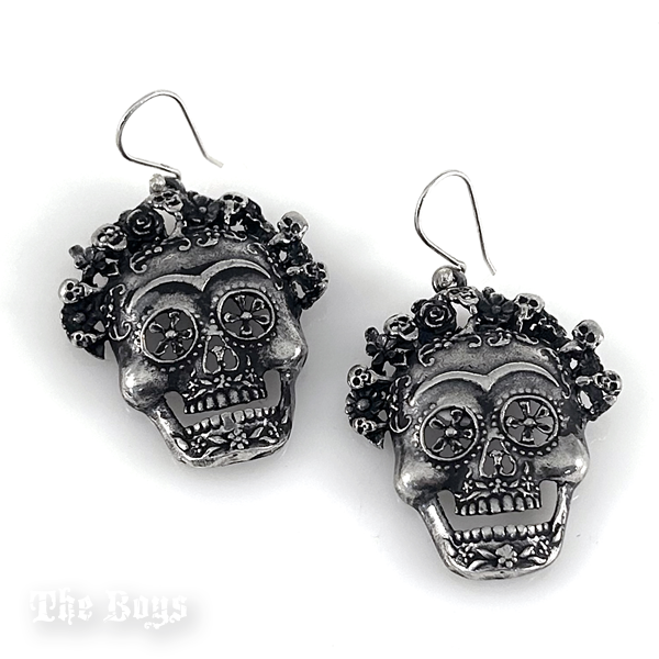 Plain Catrinas Oxidized Earrings Mexican Sterling Silver