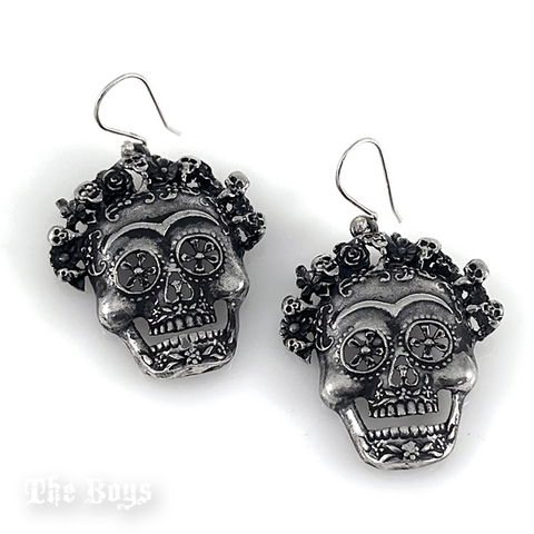 Plain Catrinas Oxidized Earrings Mexican Sterling Silver