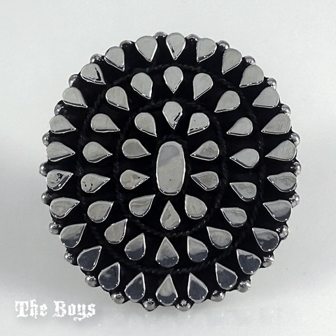 Plain & Oxidized Flower Ring Mexican Sterling Silver