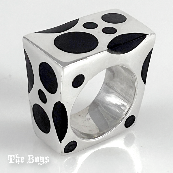 Plain & Onyx Stone Square Ring Mexican Sterling Silver