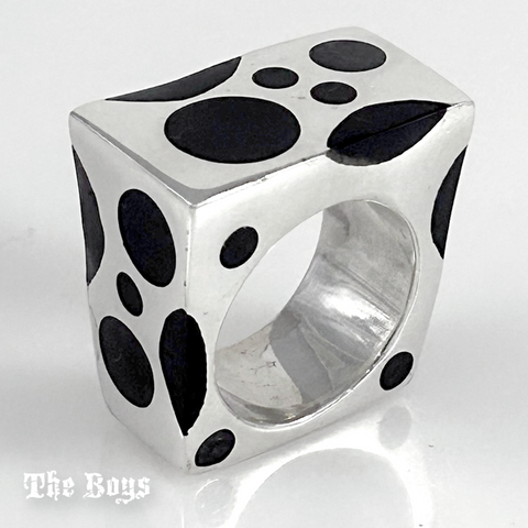 Plain & Onyx Stone Square Ring Mexican Sterling Silver