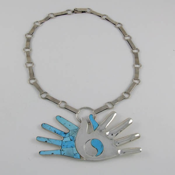 Turquoise Hand Silver Necklace