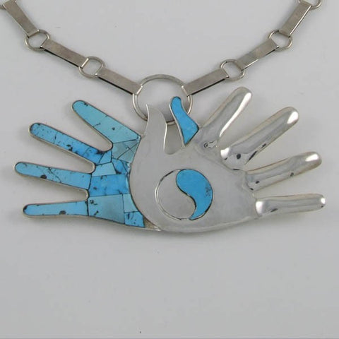 Turquoise Hand Silver Necklace