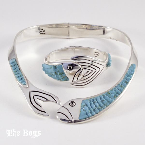Fish Set Bracelet and Necklace Mexican Sterling Silver - Set