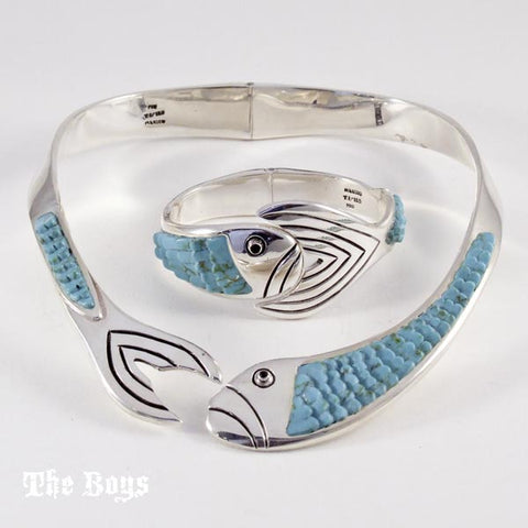 Fish Set Bracelet and Necklace Mexican Sterling Silver - Set