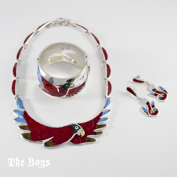 Parrot Set Earrings, Bracelet and Necklace Mexican Sterling Silver - Set