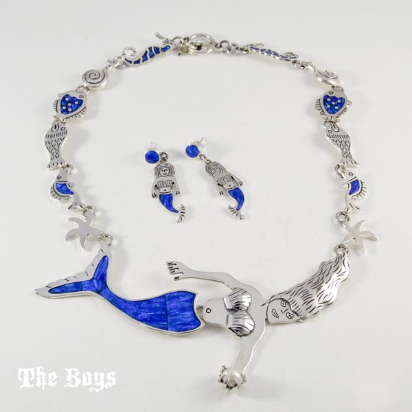 Mermaid Set Earrings and Necklace Mexican Sterling Silver - Set