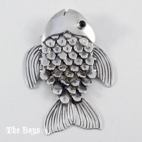 Fish Plain Pendant Mexican Sterling Silver - Onyx