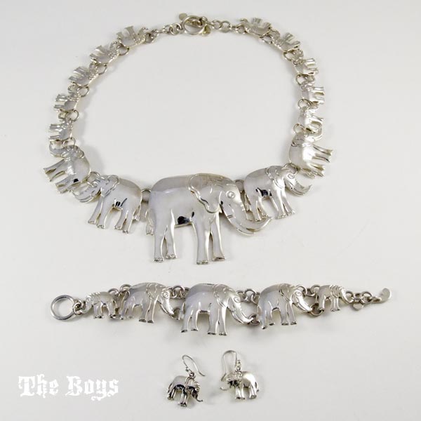 Elephant Set Earrings, Bracelet and Necklace Mexican Sterling Silver - Set