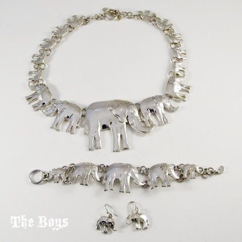 Elephant Set Earrings, Bracelet and Necklace Mexican Sterling Silver - Set