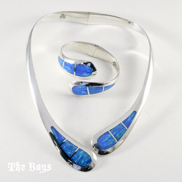Opal Set Bracelet and Necklace Mexican Sterling Silver - Set