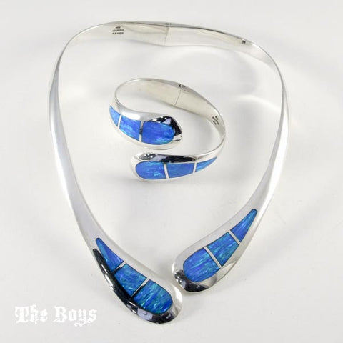 Opal Set Bracelet and Necklace Mexican Sterling Silver - Set