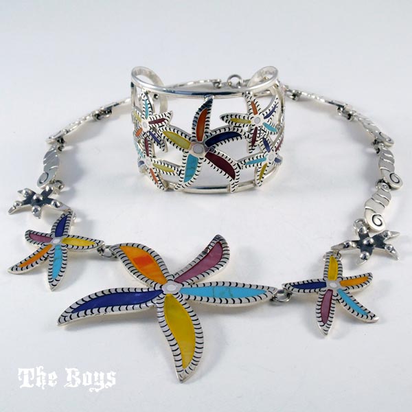 Flowers Set Bracelet and Necklace Mexican Sterling Silver - Set