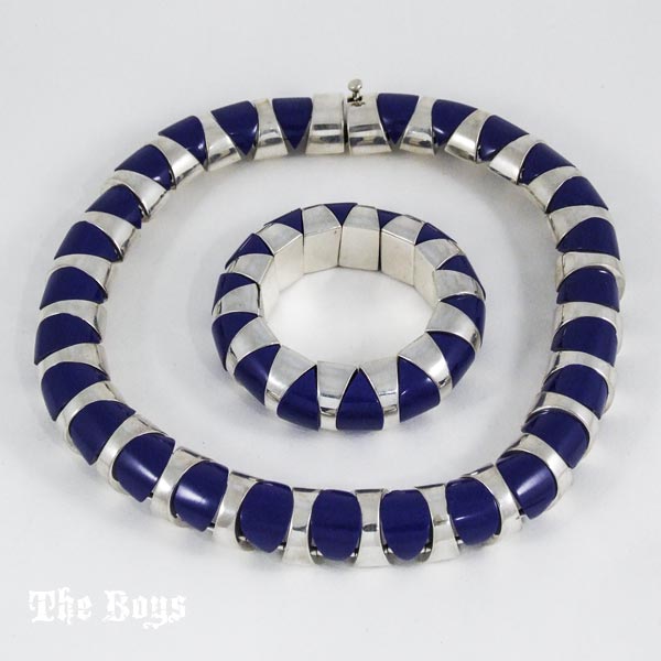 Lapis Lazuli Set Bracelet and Necklace Mexican Sterling Silver - Set