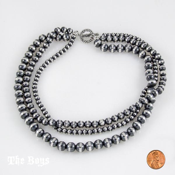 Oxidized Beads Necklace Mexican Sterling Silver