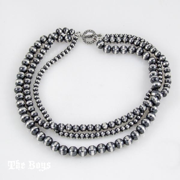 Oxidized Beads Necklace Mexican Sterling Silver