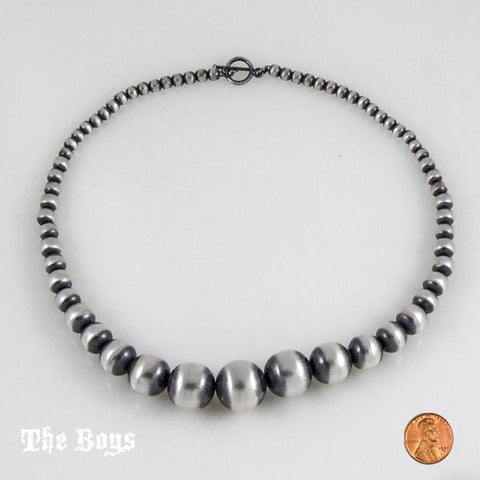 Oxidized Beads Short Necklace Mexican Sterling Silver