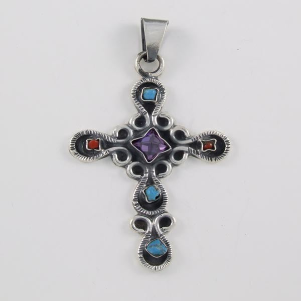 Turquoise & Coral Stones Cross